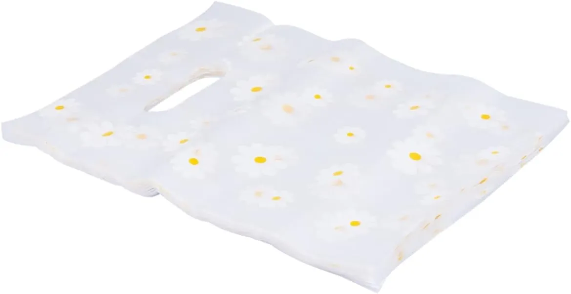 Gatuida Flower Pattern Plastic Tote Bags 100pcs Bulk Disposal Small Handle for Daily Use