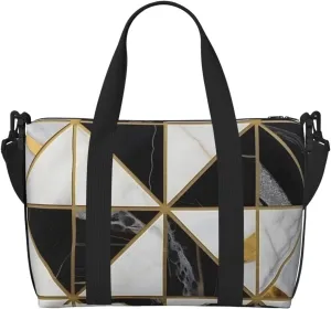 Geometric Marble Travel Bag, Black Gold Marble Weekender Overnight Bag, Shoulder Travel Duffel Bag Carry On Gym Bag for Women Men