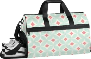 Geometric Oval Travel Duffle Bag Large Gym Tote Bag for Women, Weekender Bag Carry on Bag for Airplane, Cartoon Flower Personal Item Travel Bag
