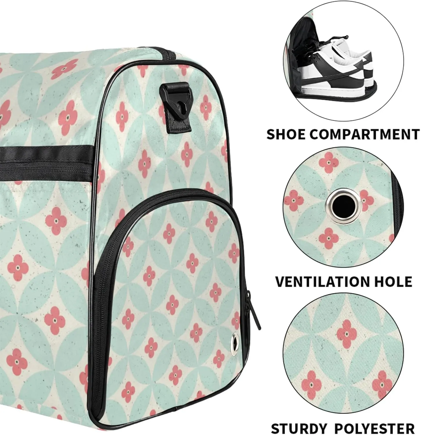 Geometric Oval Travel Duffle Bag Large Gym Tote Bag for Women, Weekender Bag Carry on Bag for Airplane, Cartoon Flower Personal Item Travel Bag