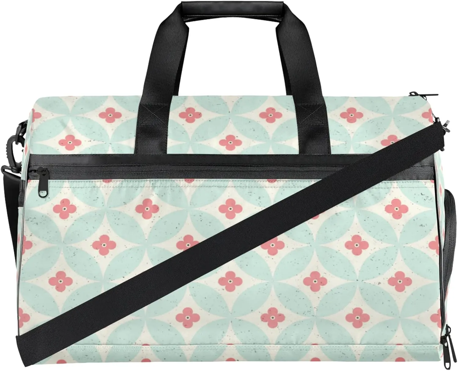Geometric Oval Travel Duffle Bag Large Gym Tote Bag for Women, Weekender Bag Carry on Bag for Airplane, Cartoon Flower Personal Item Travel Bag