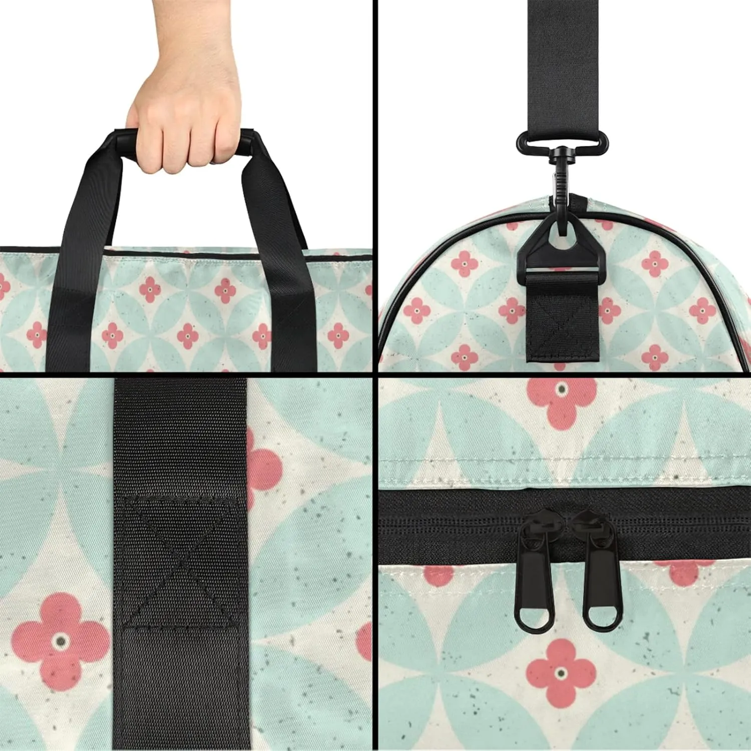 Geometric Oval Travel Duffle Bag Large Gym Tote Bag for Women, Weekender Bag Carry on Bag for Airplane, Cartoon Flower Personal Item Travel Bag