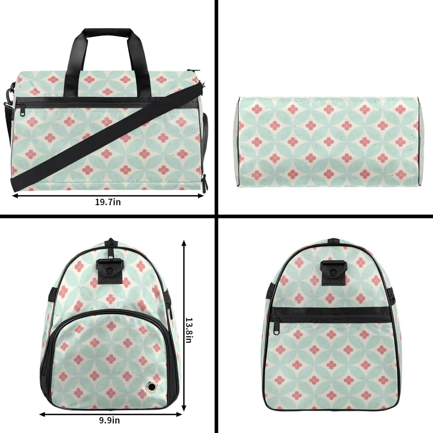Geometric Oval Travel Duffle Bag Large Gym Tote Bag for Women, Weekender Bag Carry on Bag for Airplane, Cartoon Flower Personal Item Travel Bag