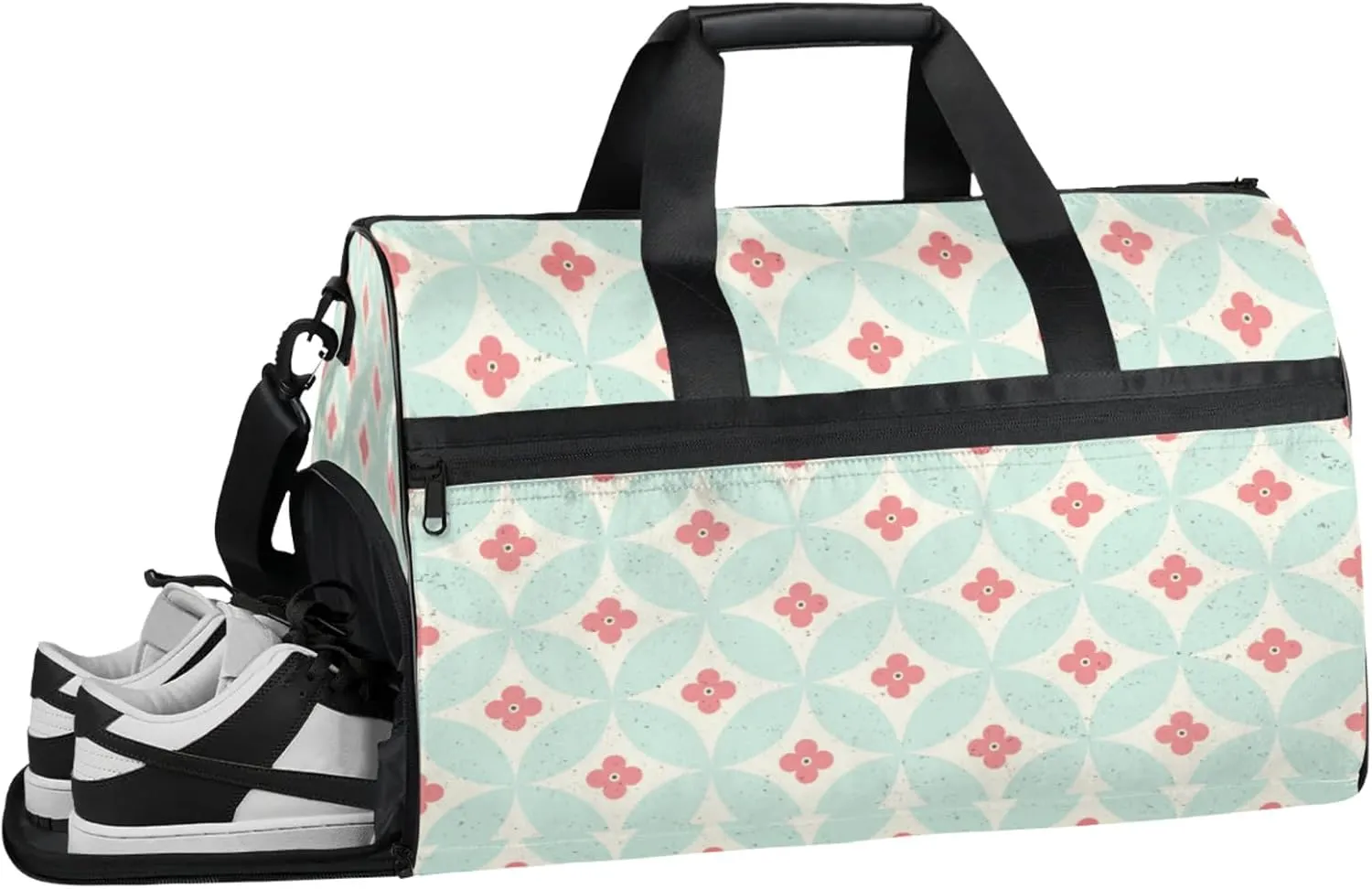 Geometric Oval Travel Duffle Bag Large Gym Tote Bag for Women, Weekender Bag Carry on Bag for Airplane, Cartoon Flower Personal Item Travel Bag