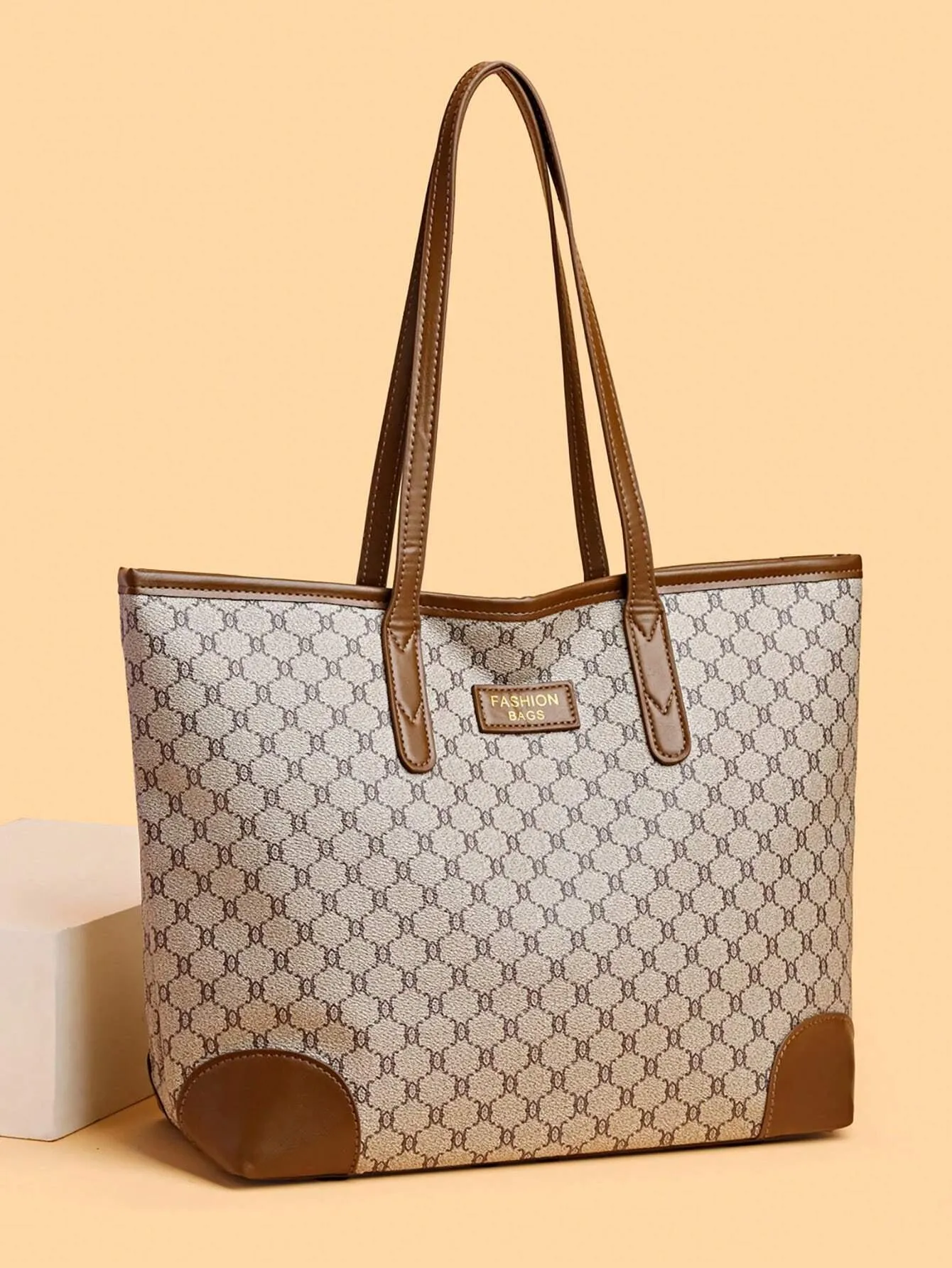 Geometric Pattern Shoulder Tote Bag, Old Money Style Women Bag