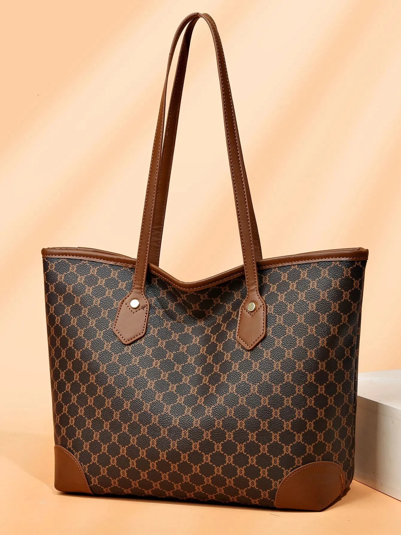 Geometric Pattern Shoulder Tote Bag, Old Money Style Women Bag