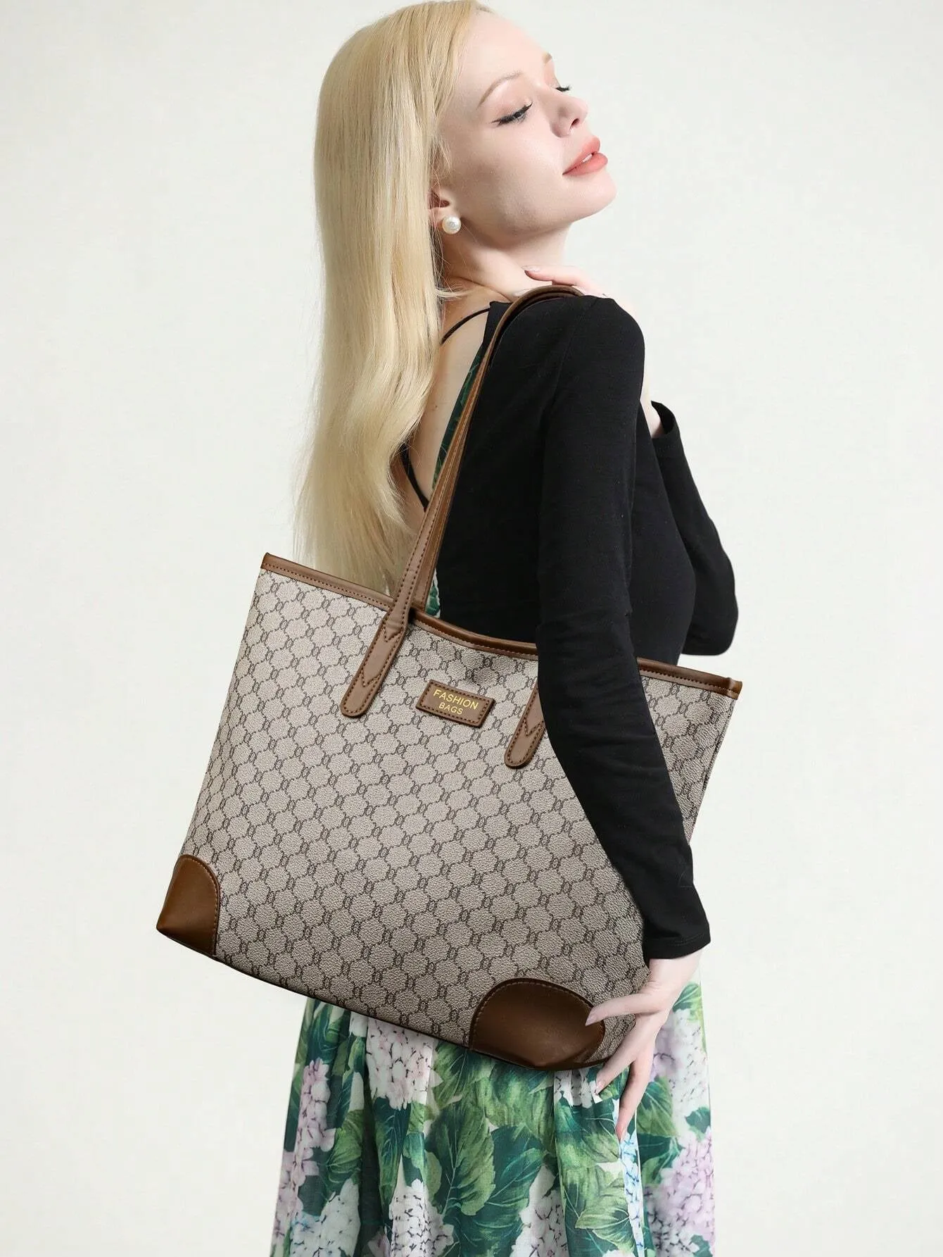 Geometric Pattern Shoulder Tote Bag, Old Money Style Women Bag