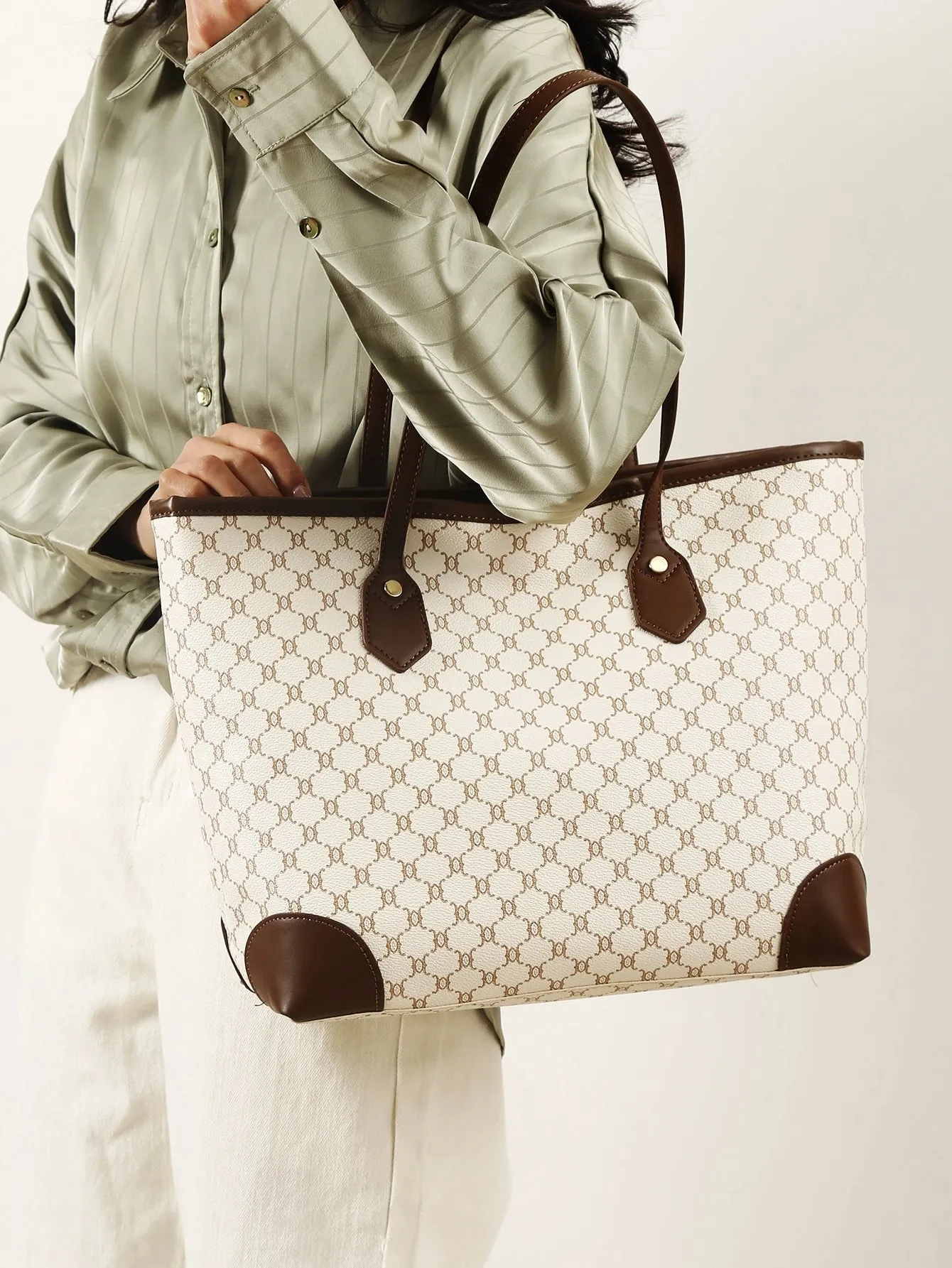 Geometric Pattern Shoulder Tote Bag, Old Money Style Women Bag
