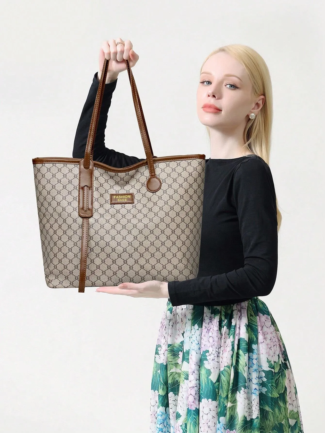 Geometric Pattern Shoulder Tote Bag, Old Money Style Women Bag