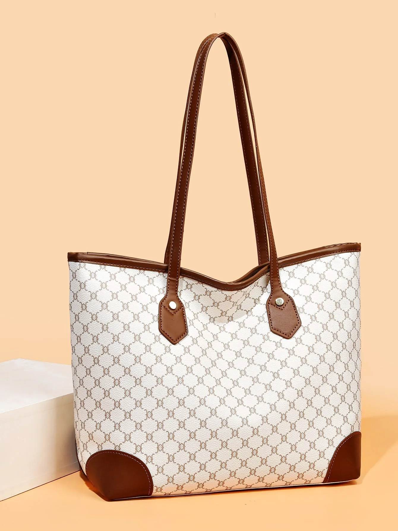 Geometric Pattern Shoulder Tote Bag, Old Money Style Women Bag