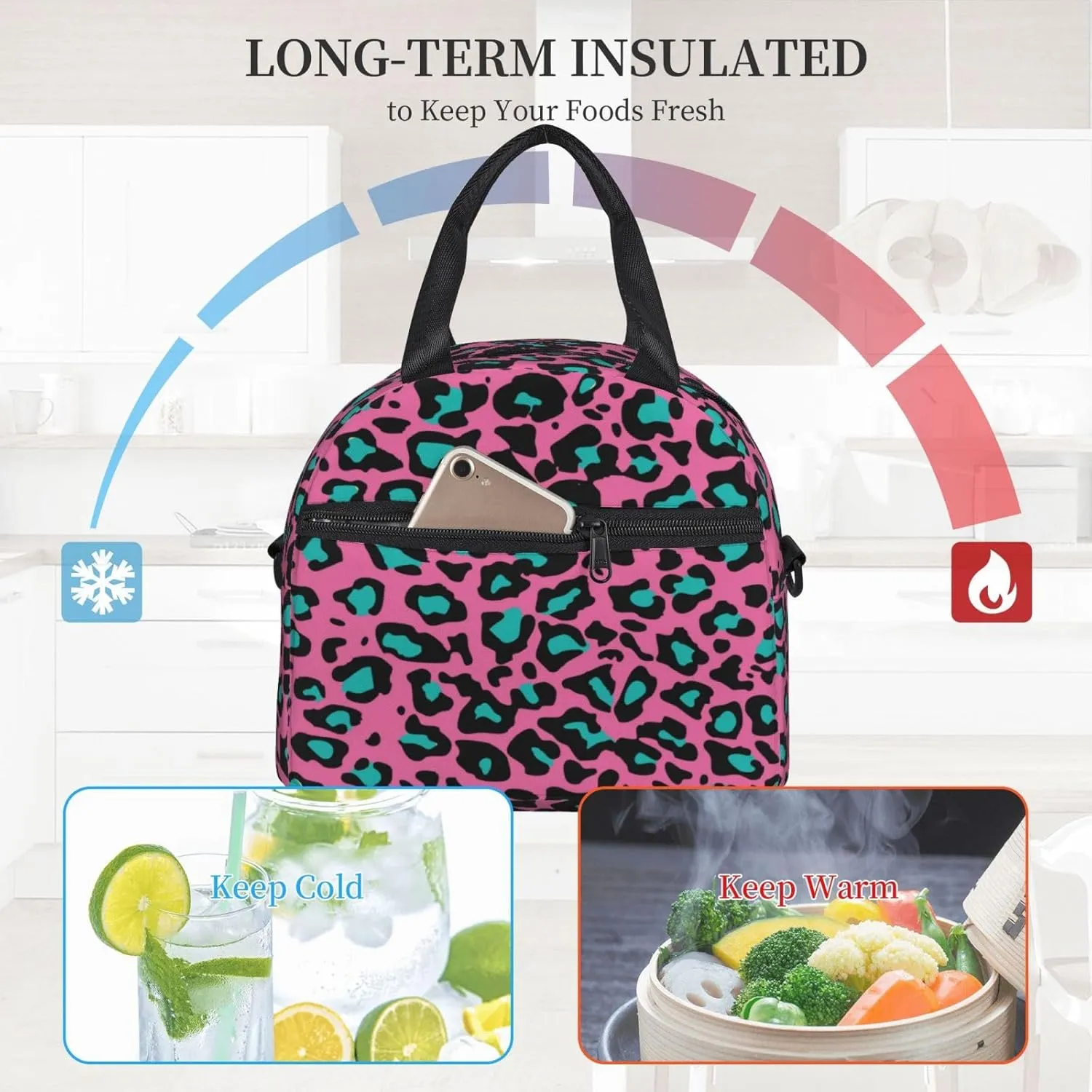 Geometric Pattern,Lunch Box for Women,Hexagonal Pattern Honeycomb Design,Insulated Lunch Bag Women with Adjustable Shoulder Strap,Cute Lunch Tote Bag for Work,Picnic,Camping,Yellow White