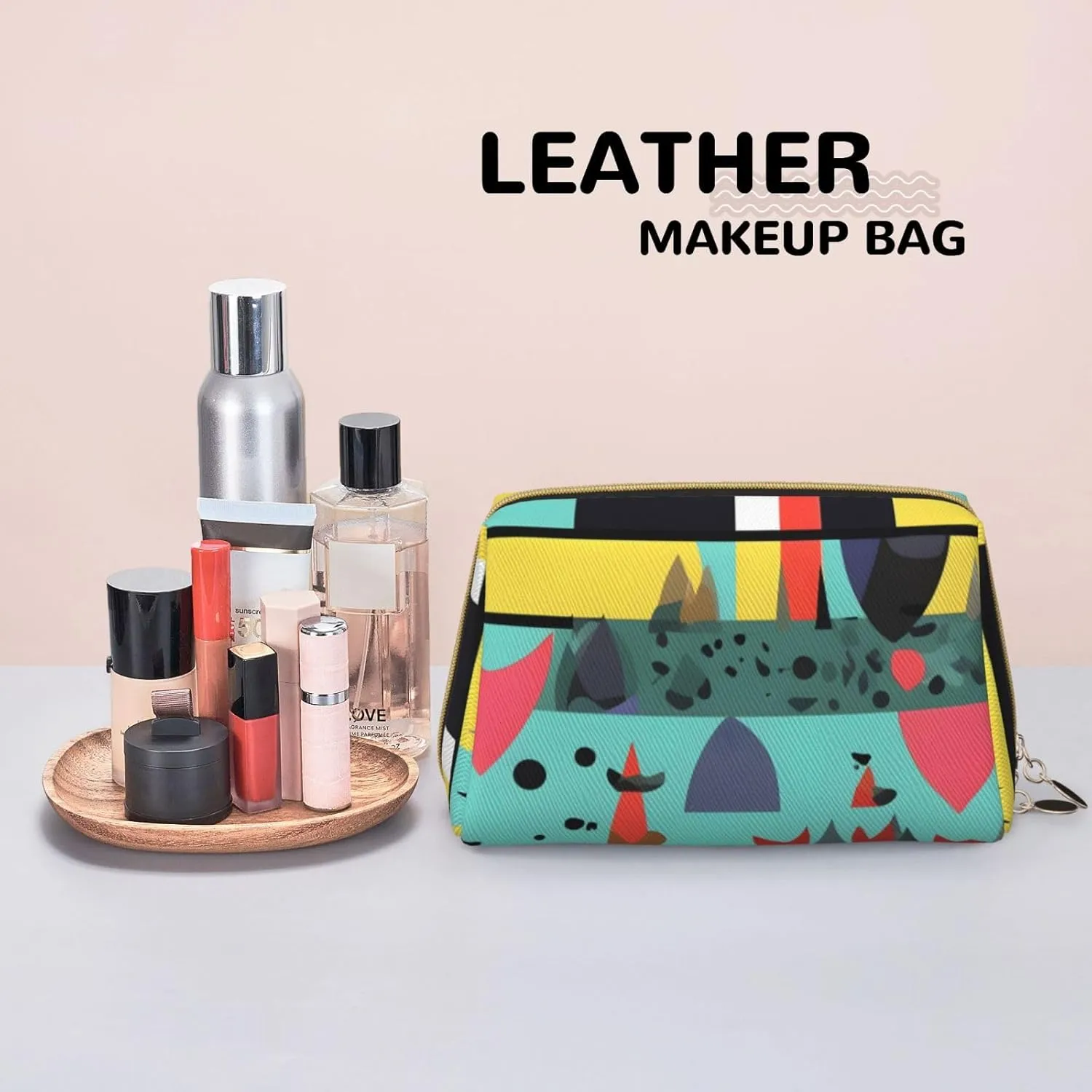 Geometric Patternsmakeup Bag Organizer,Toiletry Cosmetic Bag,Zipper Pouch Brushes Storage Case(Large), CMC-11878
