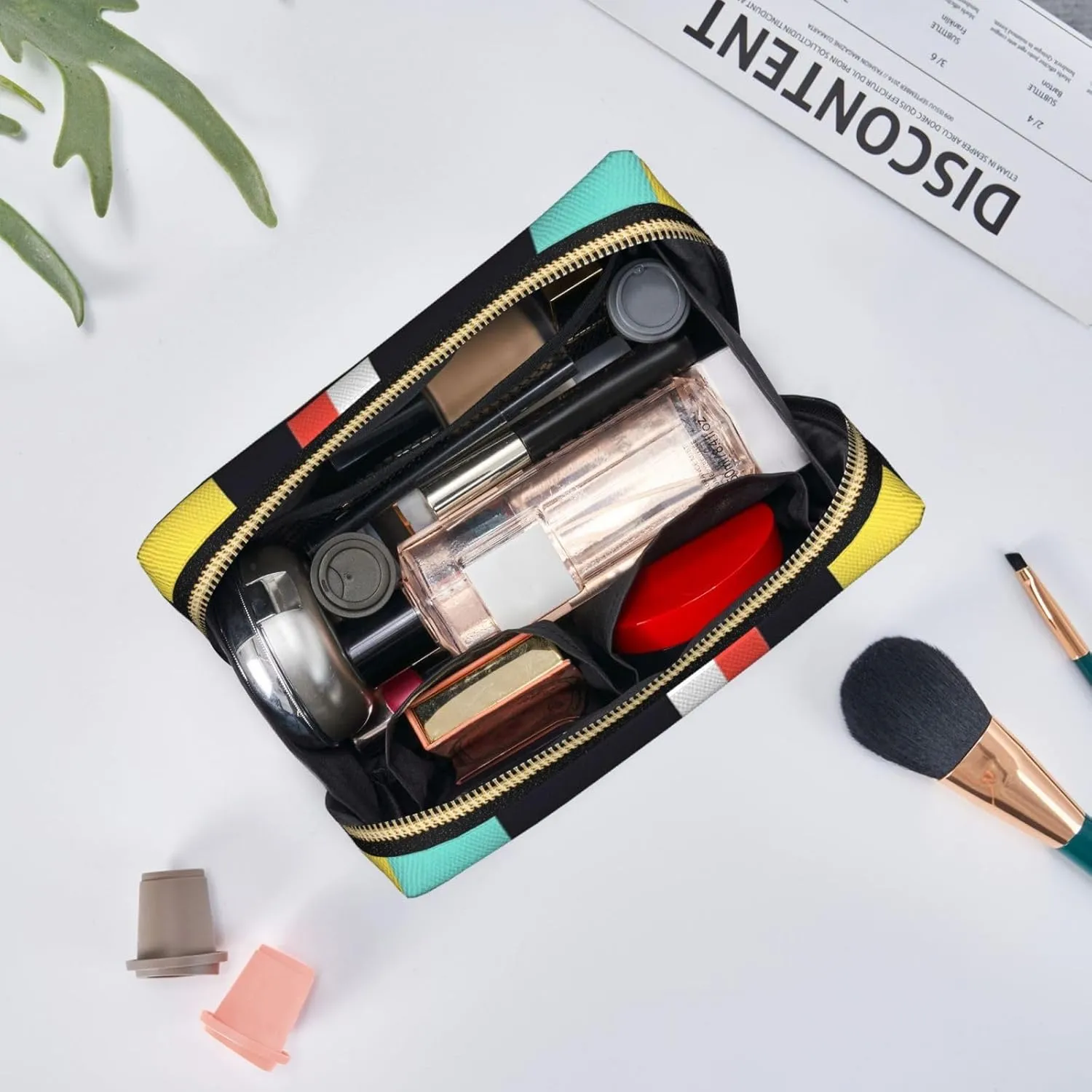 Geometric Patternsmakeup Bag Organizer,Toiletry Cosmetic Bag,Zipper Pouch Brushes Storage Case(Large), CMC-11878