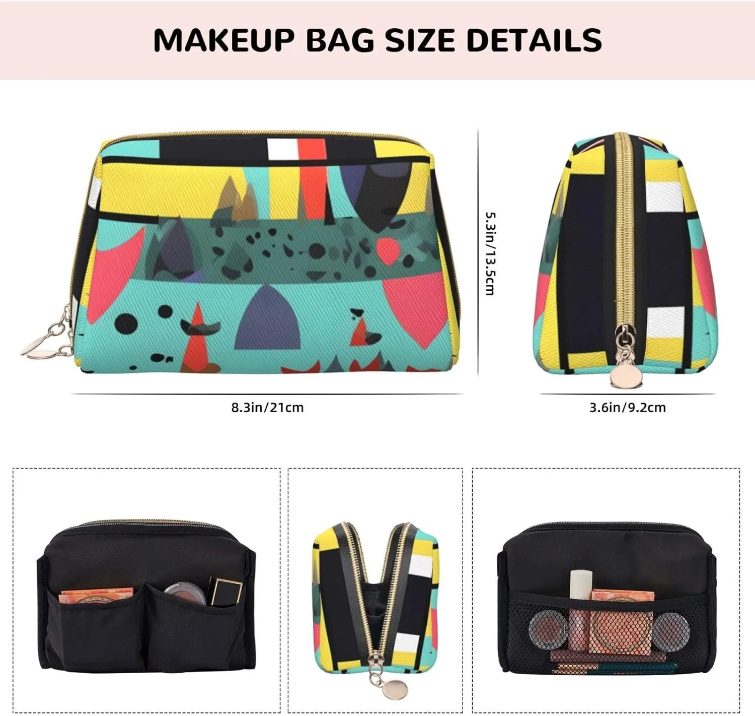 Geometric Patternsmakeup Bag Organizer,Toiletry Cosmetic Bag,Zipper Pouch Brushes Storage Case(Large), CMC-11878