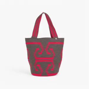 Geometric round tote L | Magenta