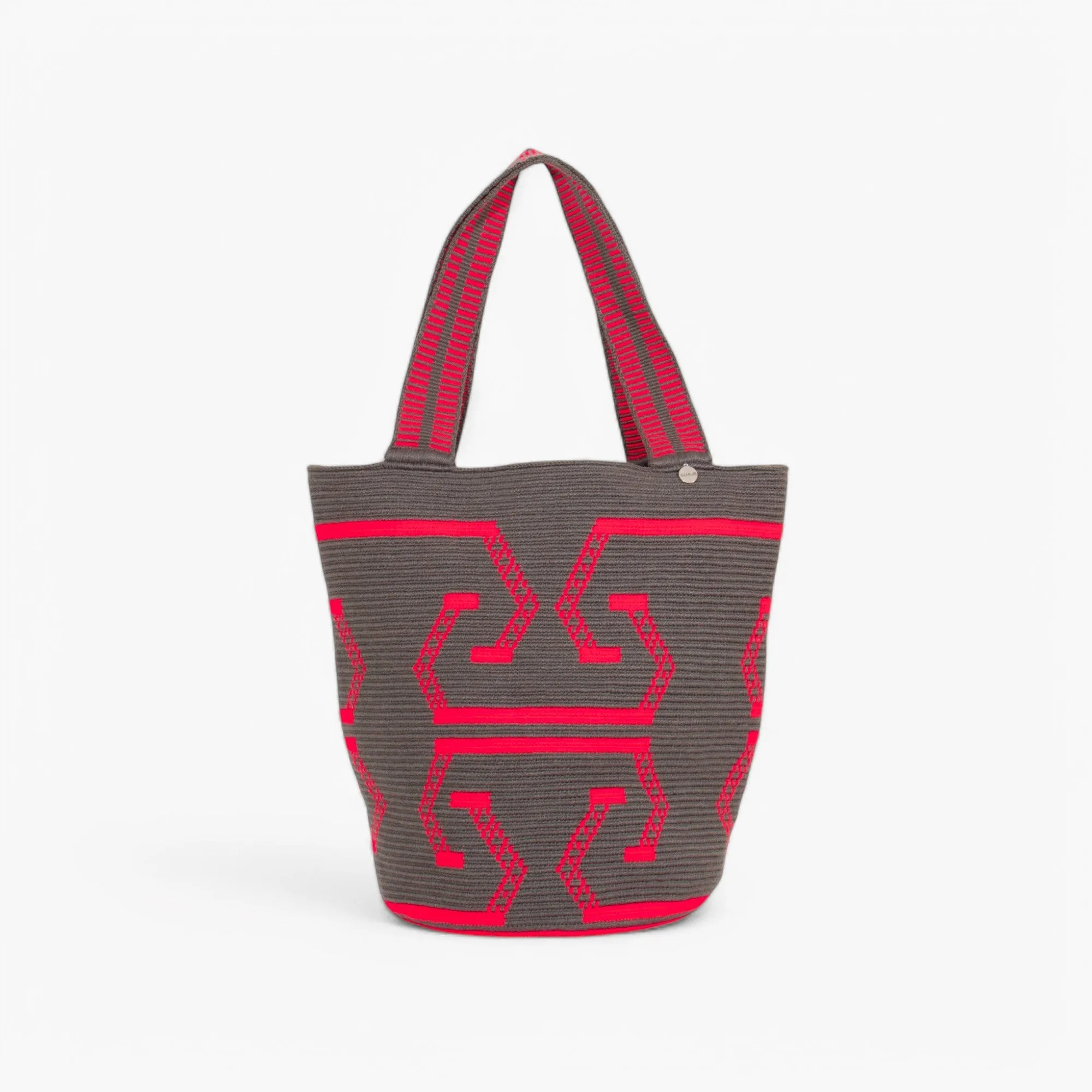 Geometric round tote L | Magenta