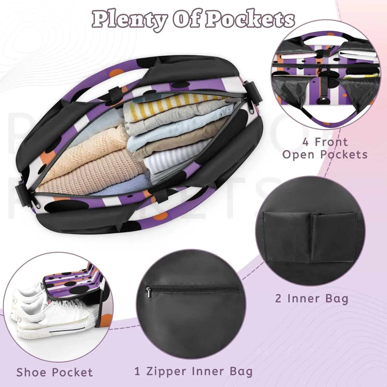 Geometric Stripe Fusion Waterproof Gym Bag for Men Women, Sports Duffel Bag with Shoe Compartment Yoga Mat Holder, Portable Large Travel Bag for Fitness, Camping, Weekend Trips