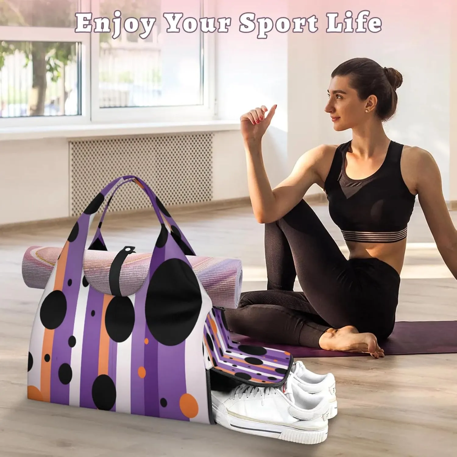 Geometric Stripe Fusion Waterproof Gym Bag for Men Women, Sports Duffel Bag with Shoe Compartment Yoga Mat Holder, Portable Large Travel Bag for Fitness, Camping, Weekend Trips