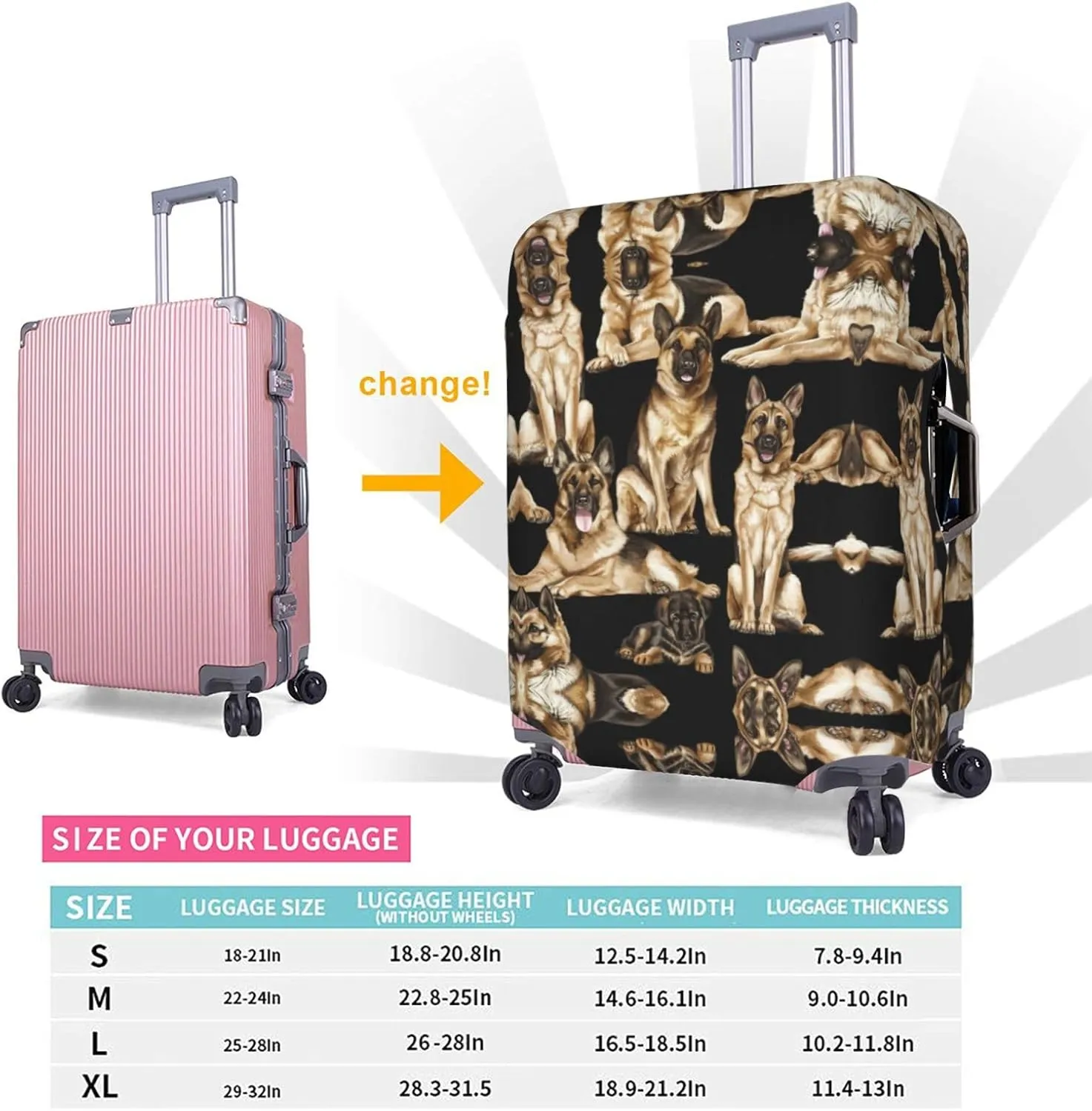 German Shepherd Dog Print Luggage Cover For Suitcases, Elastic Travel Bag For Luggage, Stylish Design