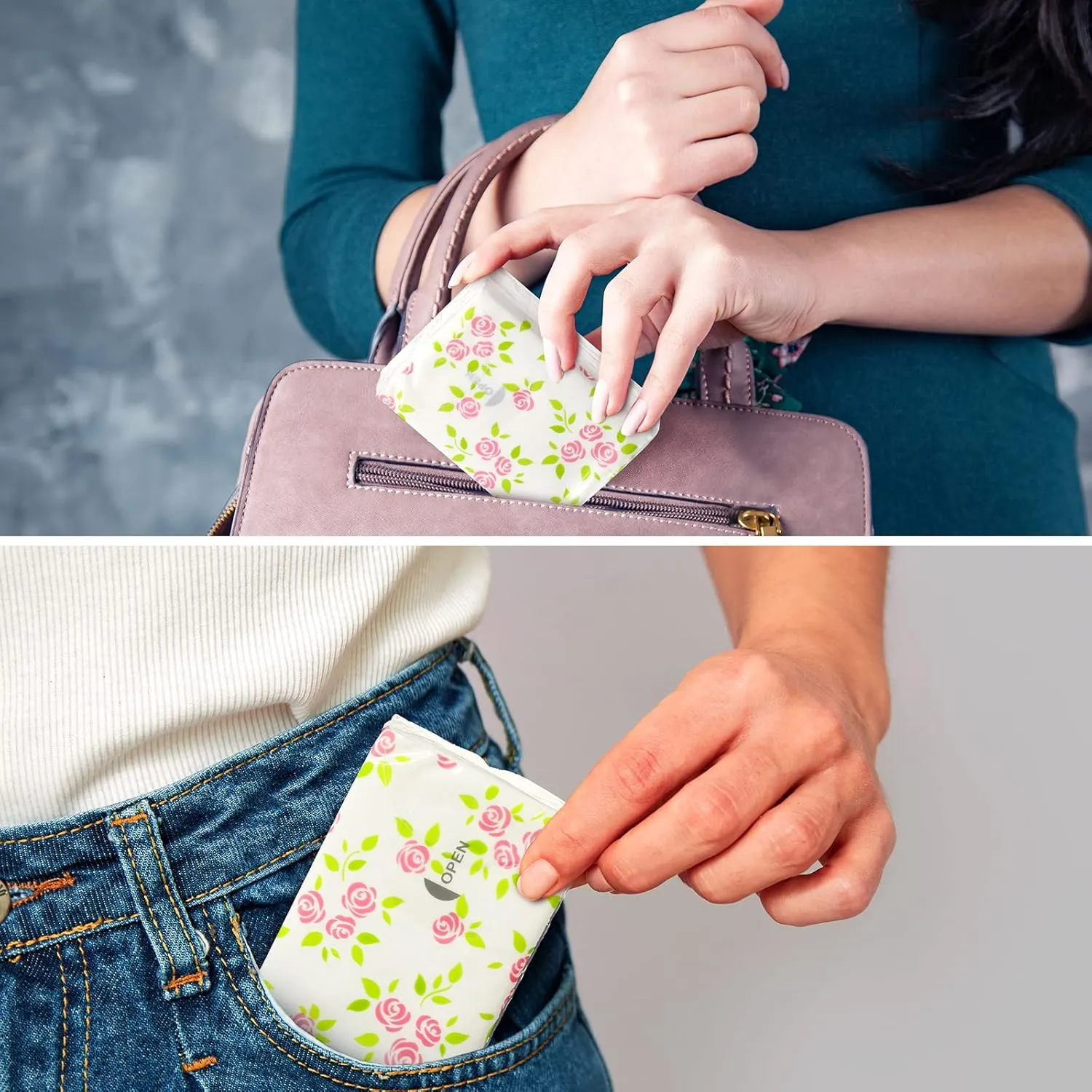 Geyee 100 Pcs Floral Travel Tissue Packs Small Personal Facial Pocket Tissues 3 Ply Cute Flower Individual Packs for Wedding Party Favors