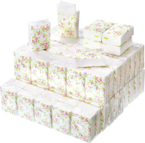 Geyee 100 Pcs Floral Travel Tissue Packs Small Personal Facial Pocket Tissues 3 Ply Cute Flower Individual Packs for Wedding Party Favors