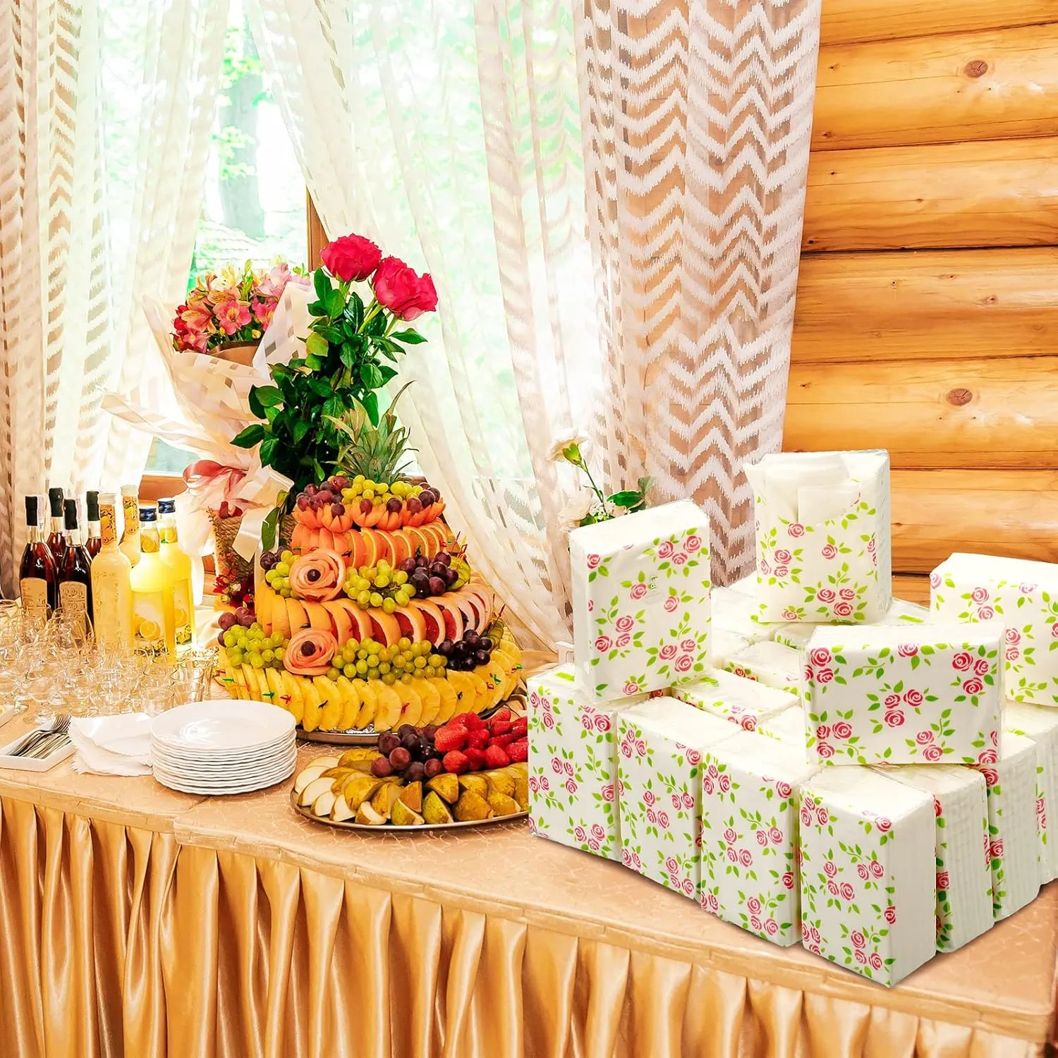 Geyee 100 Pcs Floral Travel Tissue Packs Small Personal Facial Pocket Tissues 3 Ply Cute Flower Individual Packs for Wedding Party Favors