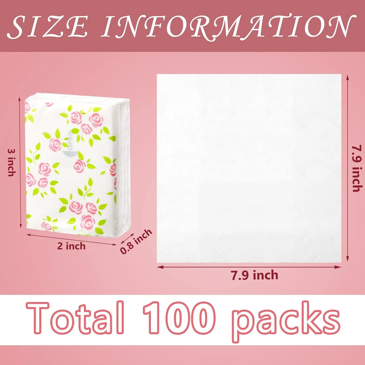 Geyee 100 Pcs Floral Travel Tissue Packs Small Personal Facial Pocket Tissues 3 Ply Cute Flower Individual Packs for Wedding Party Favors