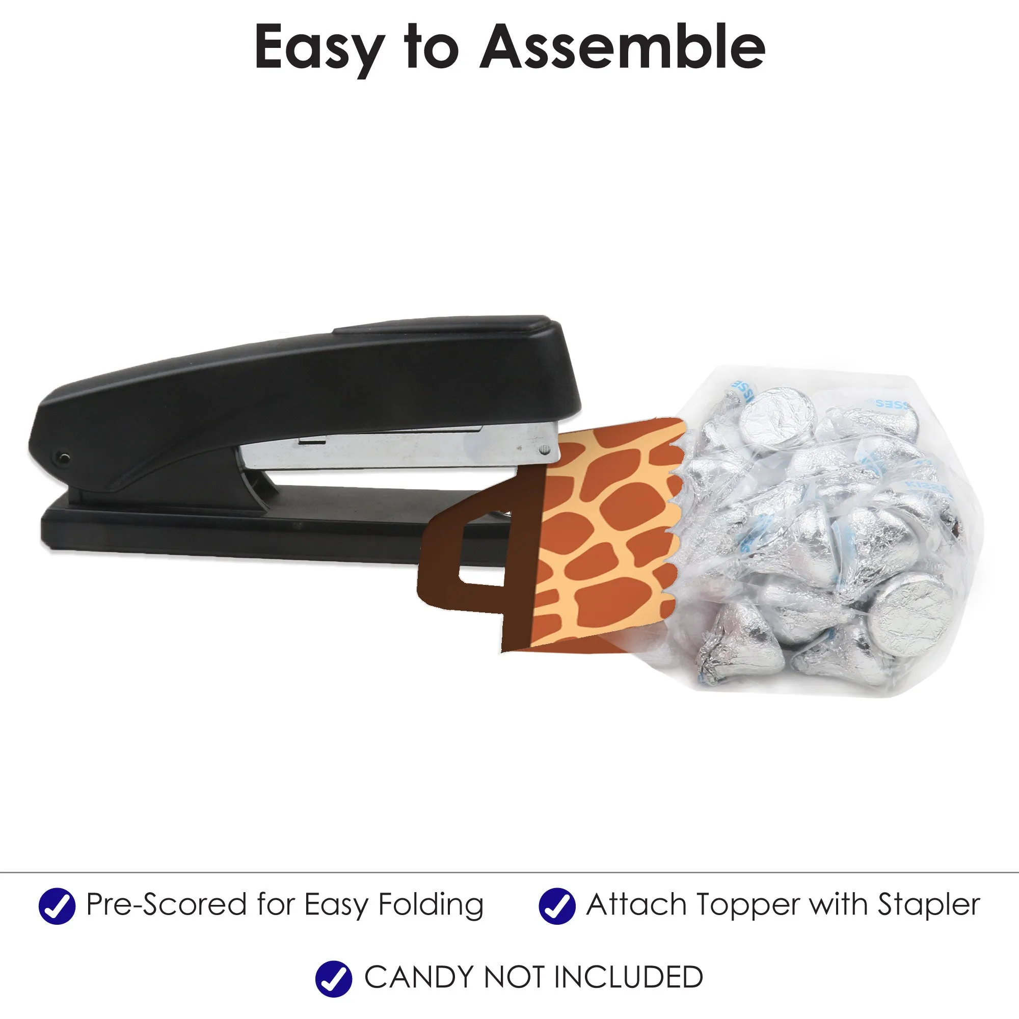 Giraffe Print - DIY Safari Party Clear Goodie Favor Bag Labels - Candy Bags with Toppers - Set of 24