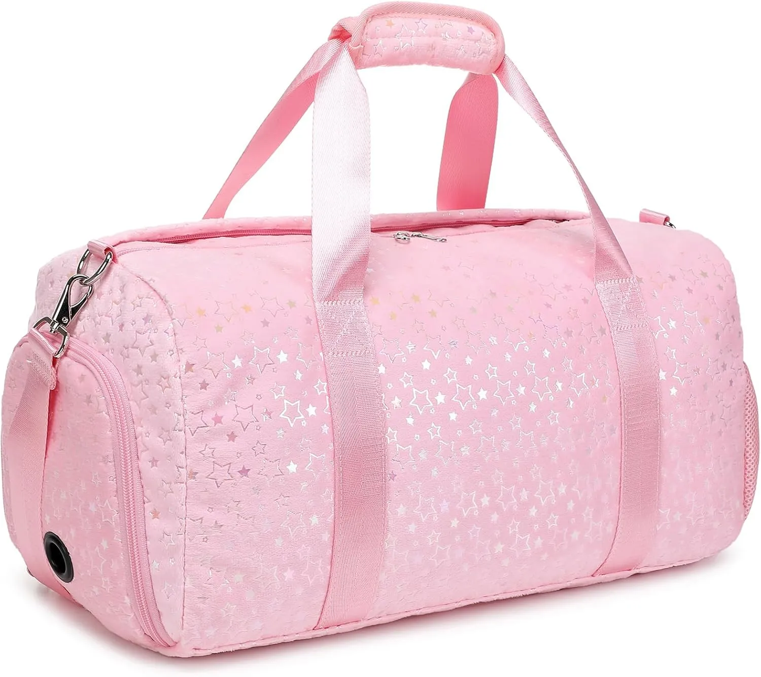 Girls Duffle Bag, Pink Dance Duffle Bag with Wet & Shoe Compartments for Girls, Soft Plush Ballet Sport Travel Gym Bag Overnight Sleepover Bags for Girls