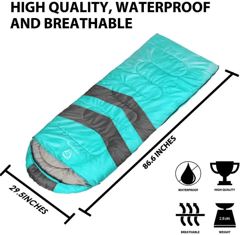 Gold Armour Sleeping Bags for Adults Cold Weather & Warm - Backpacking Camping Sleeping Bag for Kids 10-12, Girls, Boys - Lightweight Compact Camping Essentials Gear Accessories, Right Zipper