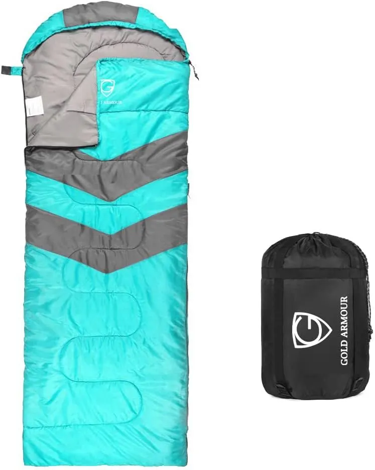Gold Armour Sleeping Bags for Adults Cold Weather & Warm - Backpacking Camping Sleeping Bag for Kids 10-12, Girls, Boys - Lightweight Compact Camping Essentials Gear Accessories, Right Zipper