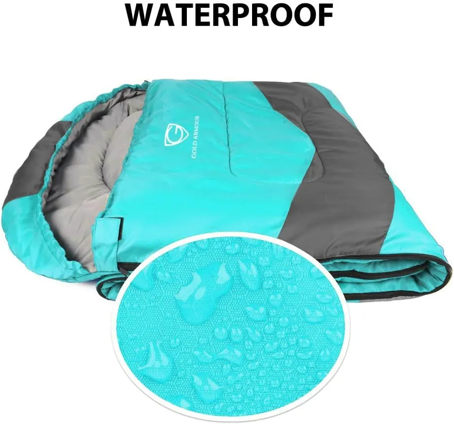 Gold Armour Sleeping Bags for Adults Cold Weather & Warm - Backpacking Camping Sleeping Bag for Kids 10-12, Girls, Boys - Lightweight Compact Camping Essentials Gear Accessories, Right Zipper