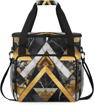 Gold Black Marble Geometric Coffee Maker Carring Bag, Large Insulated Storage Organizer Case Tote Bags with Shoulder Strap for Travel Work Picnic