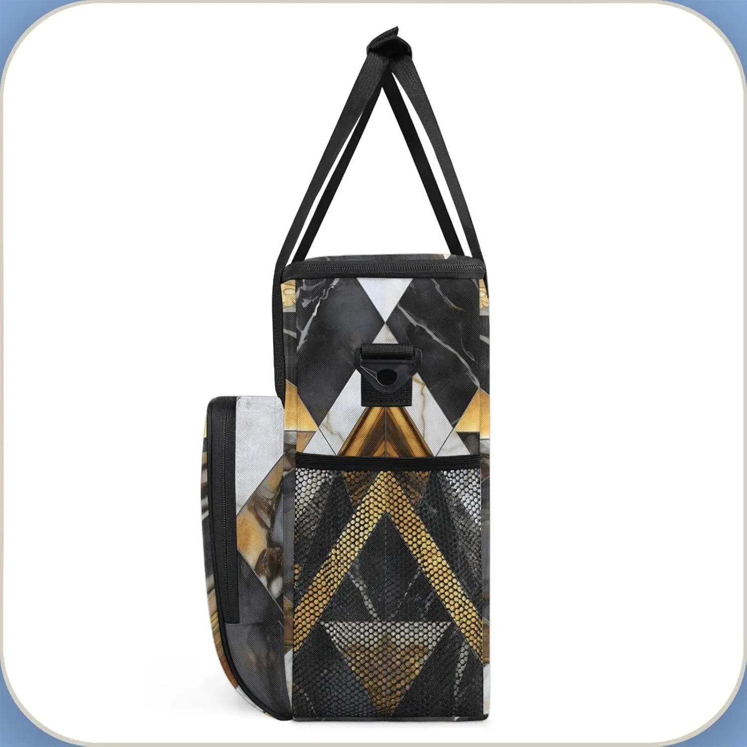 Gold Black Marble Geometric Coffee Maker Carring Bag, Large Insulated Storage Organizer Case Tote Bags with Shoulder Strap for Travel Work Picnic