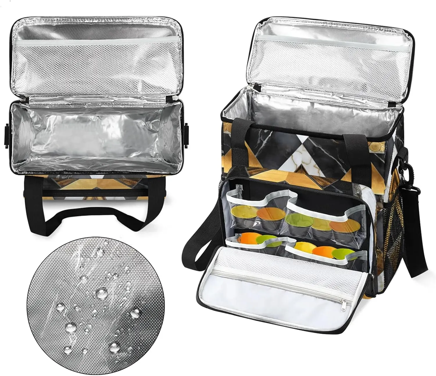 Gold Black Marble Geometric Coffee Maker Carring Bag, Large Insulated Storage Organizer Case Tote Bags with Shoulder Strap for Travel Work Picnic