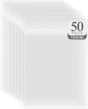 Golden State Art, Pack of 50 11 3/8" x 14 3/16" Acid-Free Crystal Clear Sleeves Storage Bags for 11x14 Art Prints/Pictures/Photos/Framing Mat Mattes/Documents