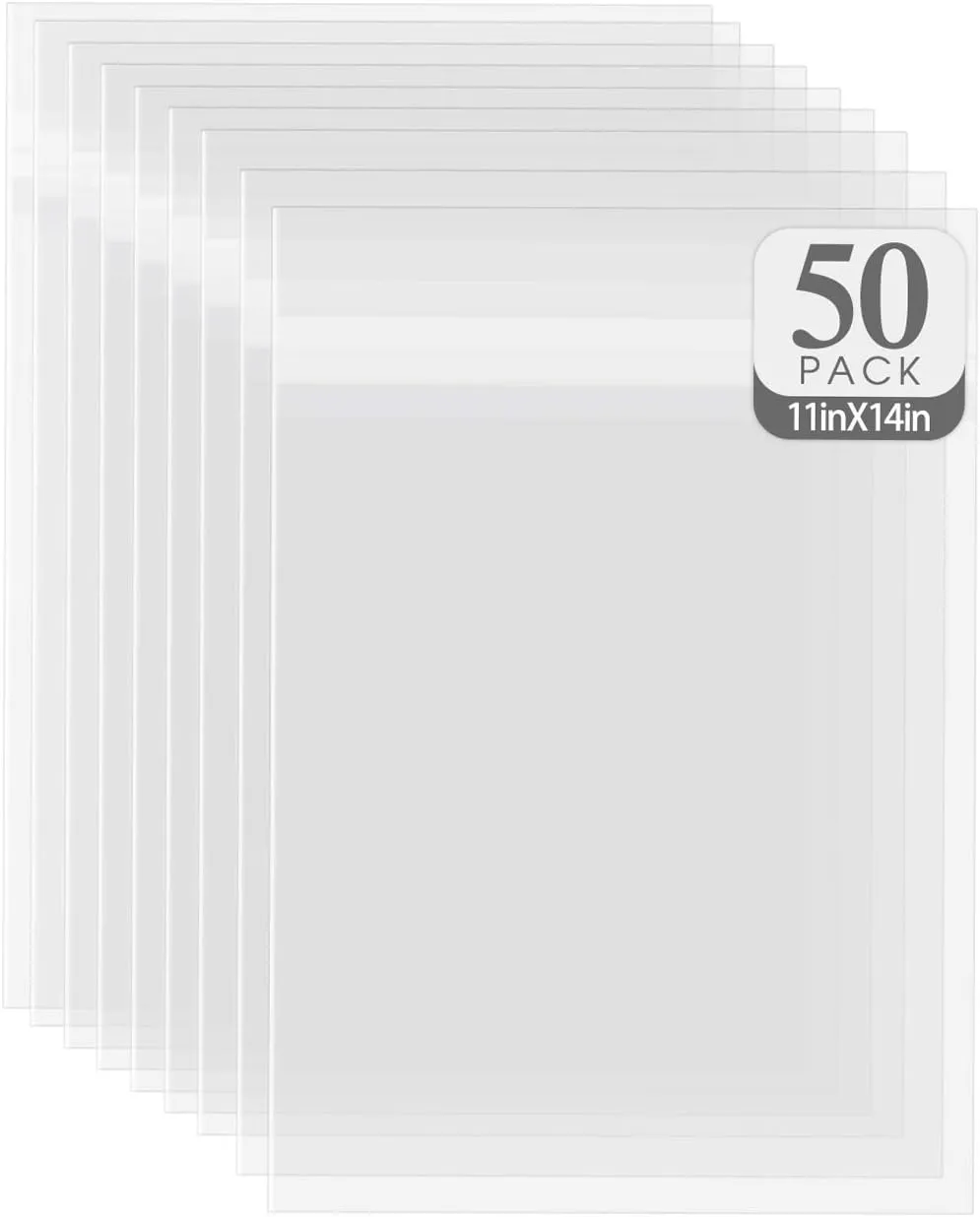 Golden State Art, Pack of 50 11 3/8" x 14 3/16" Acid-Free Crystal Clear Sleeves Storage Bags for 11x14 Art Prints/Pictures/Photos/Framing Mat Mattes/Documents