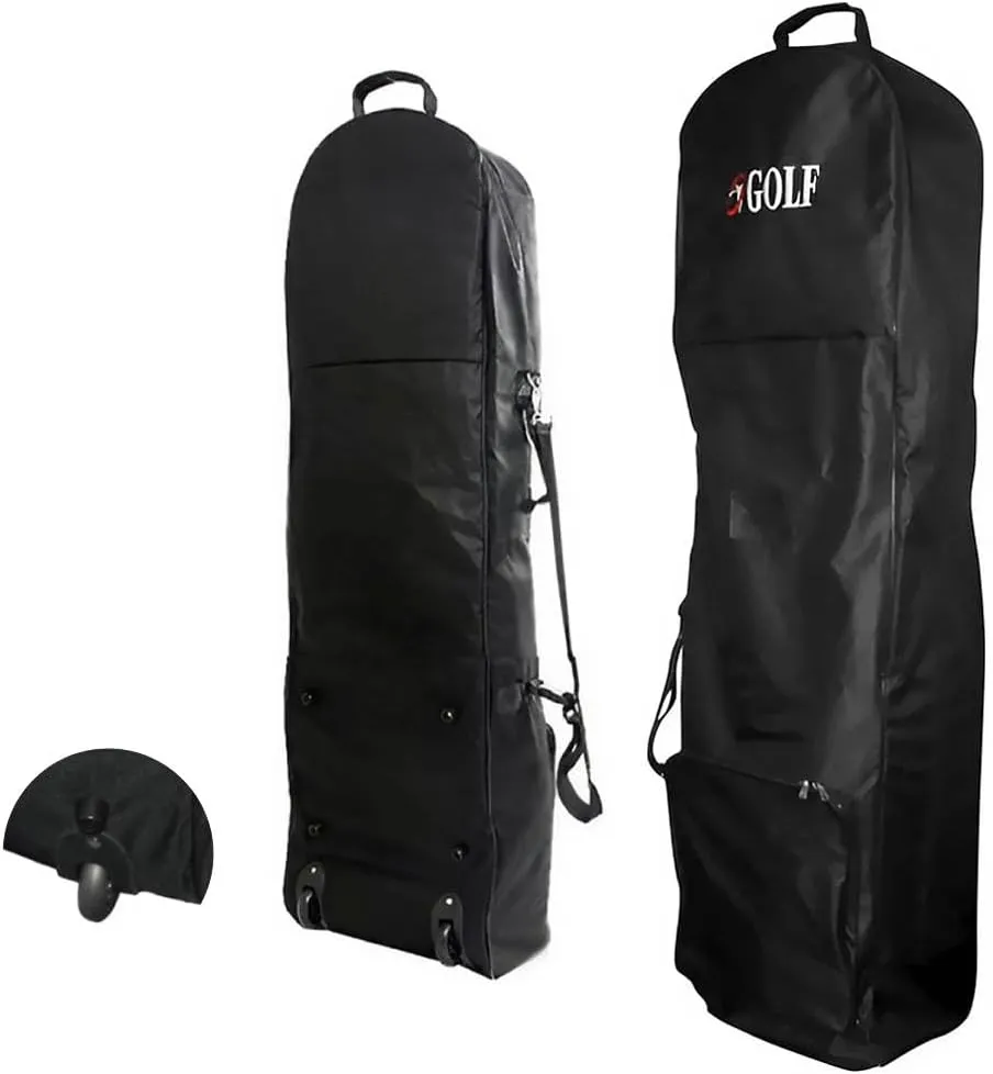 Golf Travel Bag with Wheels, 9 inch 9.5 inch, Black, Nylon, Carry Soft Case Cover, Water-Resistant, Shoulder Strap Men