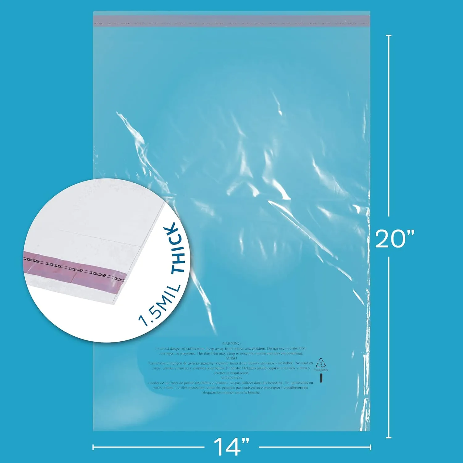 GPI - Case 1000 14" X 20" Clear Self Seal Poly Bags, 1.5 Mil - Resealable Poly bags wWith Adhesive Strip & Suffocation Warning for Packaging T Shirts Clothing, Shipping Supplies with FBA