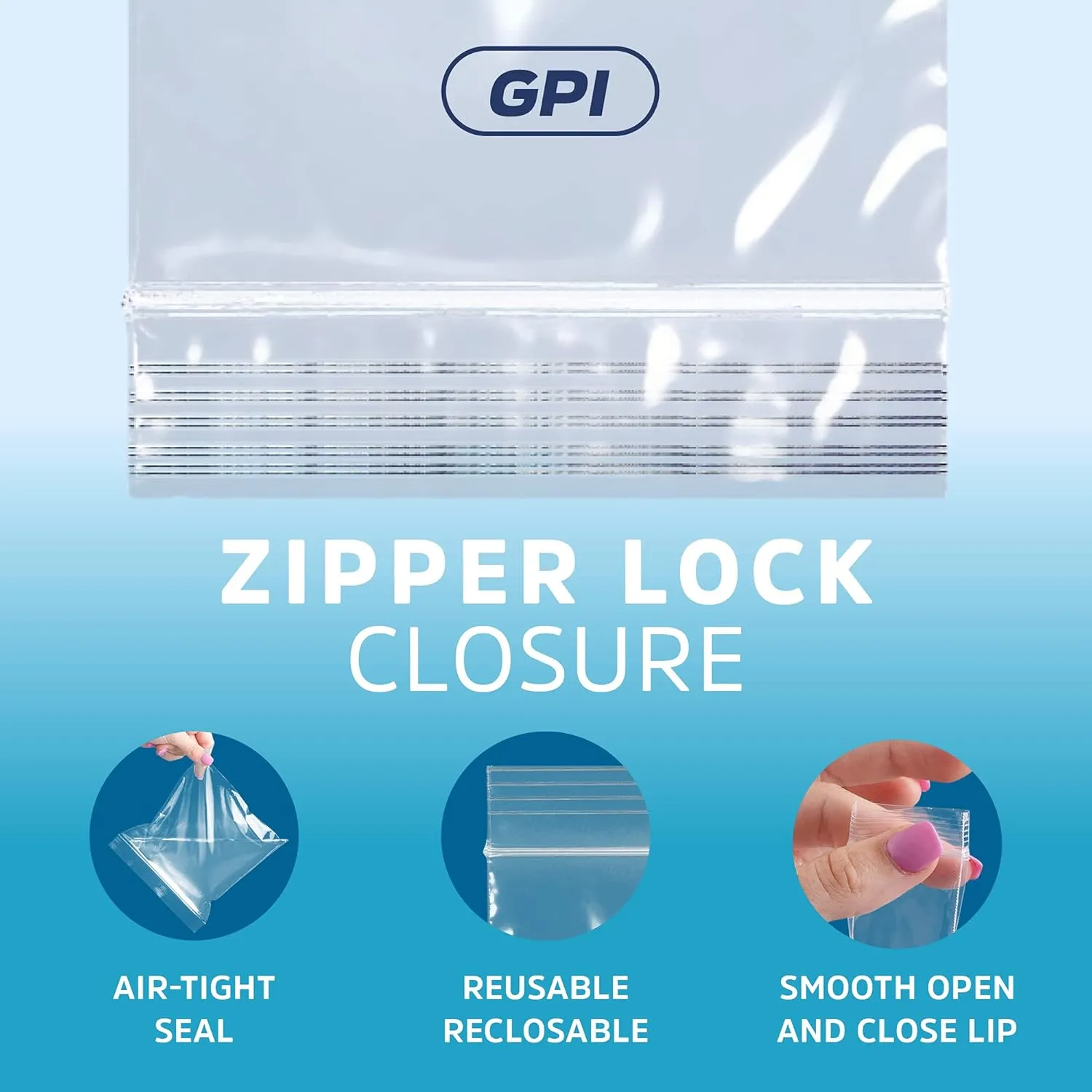 GPI Pack Of 100 10" x 13" CLEAR PLASTIC RECLOSABLE ZIP BAGS - 2 mil Poly Baggies With Resealable Zip Top Lock For Fabrics, Clothing, Documents, Food, Household & Office supplies.