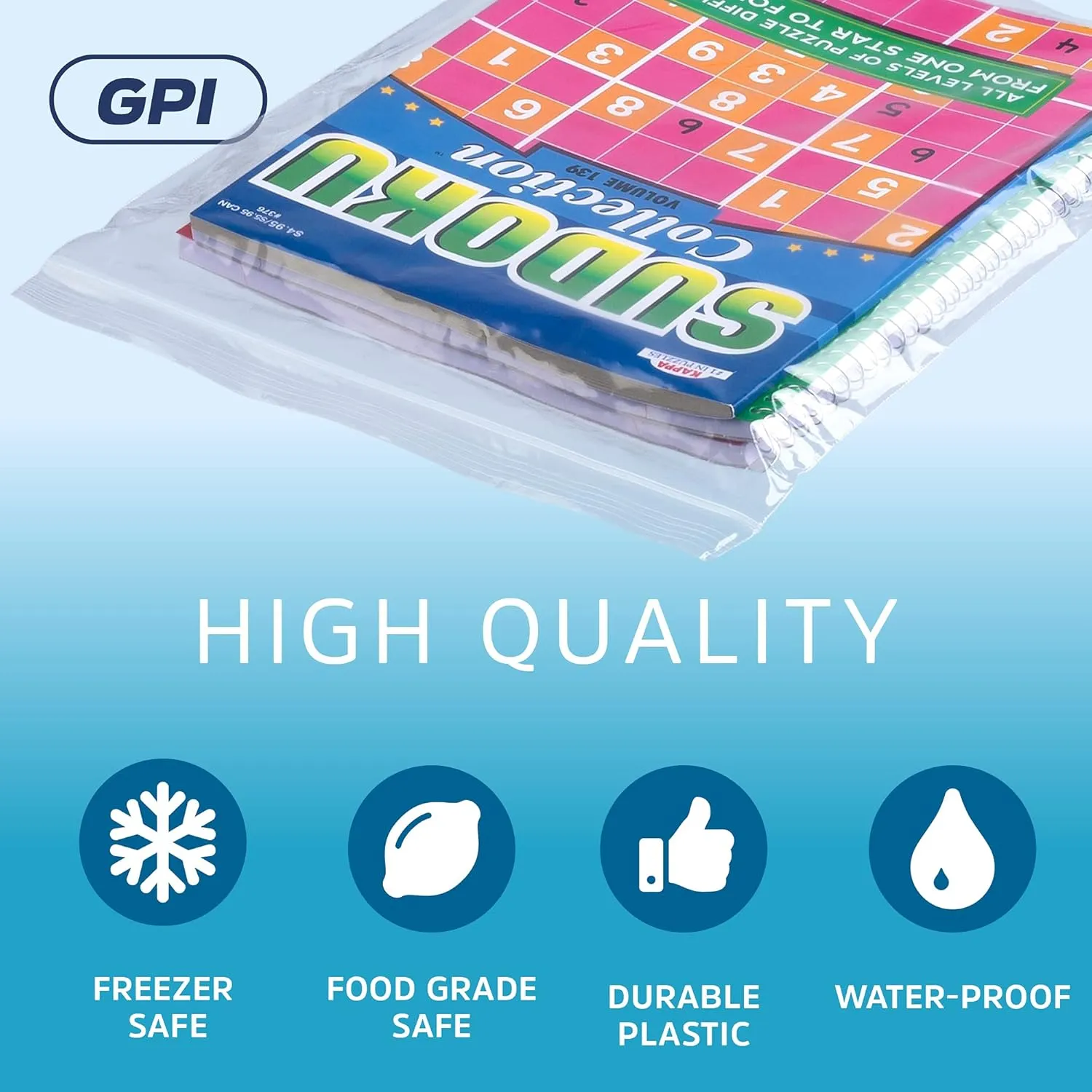 GPI Pack Of 100 10" x 13" CLEAR PLASTIC RECLOSABLE ZIP BAGS - 2 mil Poly Baggies With Resealable Zip Top Lock For Fabrics, Clothing, Documents, Food, Household & Office supplies.