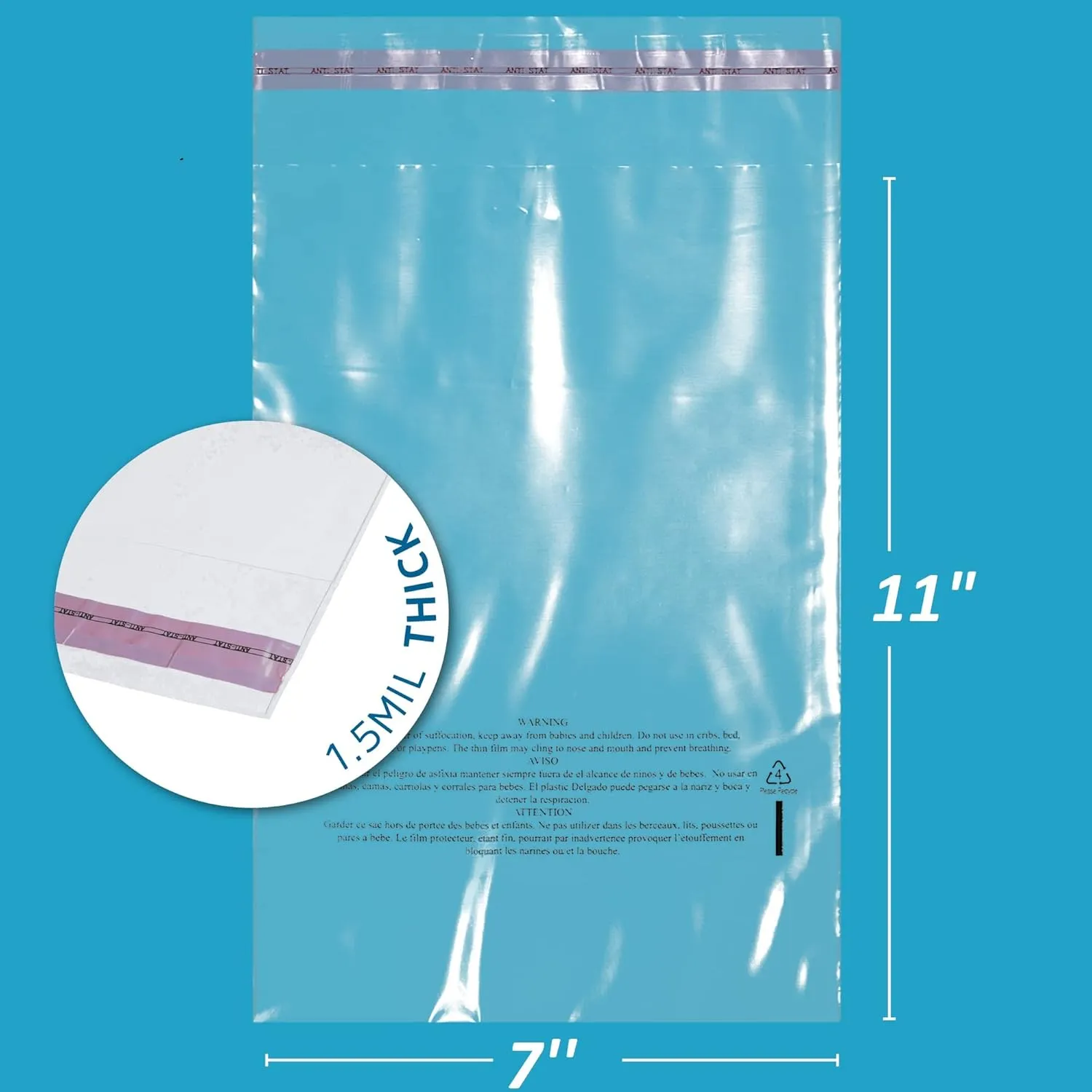 GPI - Pack of 200 7" X 11" Clear Self Seal Poly Bags, 1.5 Mil - Peel & Seal Resealable Polybags with Adhesive Strip & Suffocation Warning for Packaging & Shipping T Shirts & Clothing.