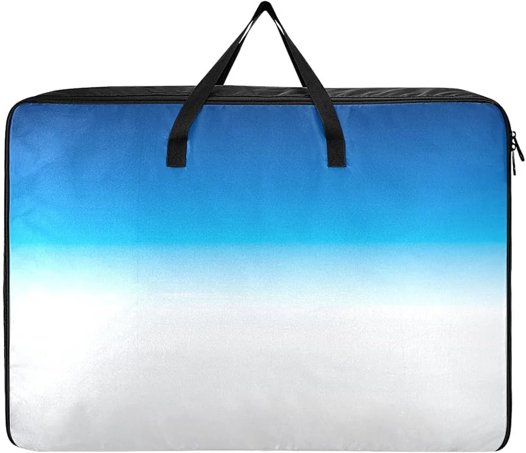 Gradient Blue White Storage Bags, 27.5x19.7x11 In, Garment Storage Organizer Travel Cargo Duffel Bags Zippered Storage Bag for Closet Comforter, Pillow, Quilt