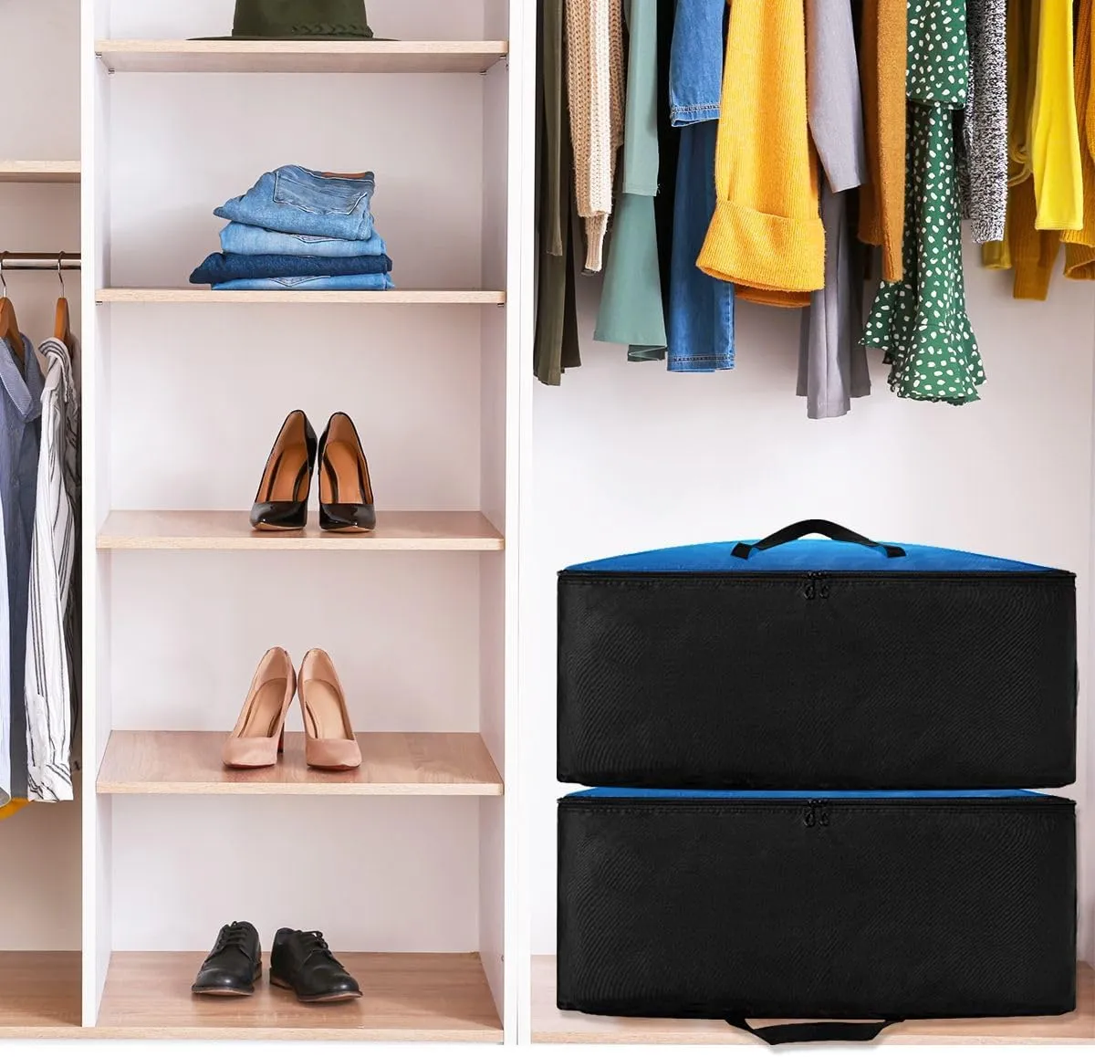 Gradient Blue White Storage Bags, 27.5x19.7x11 In, Garment Storage Organizer Travel Cargo Duffel Bags Zippered Storage Bag for Closet Comforter, Pillow, Quilt