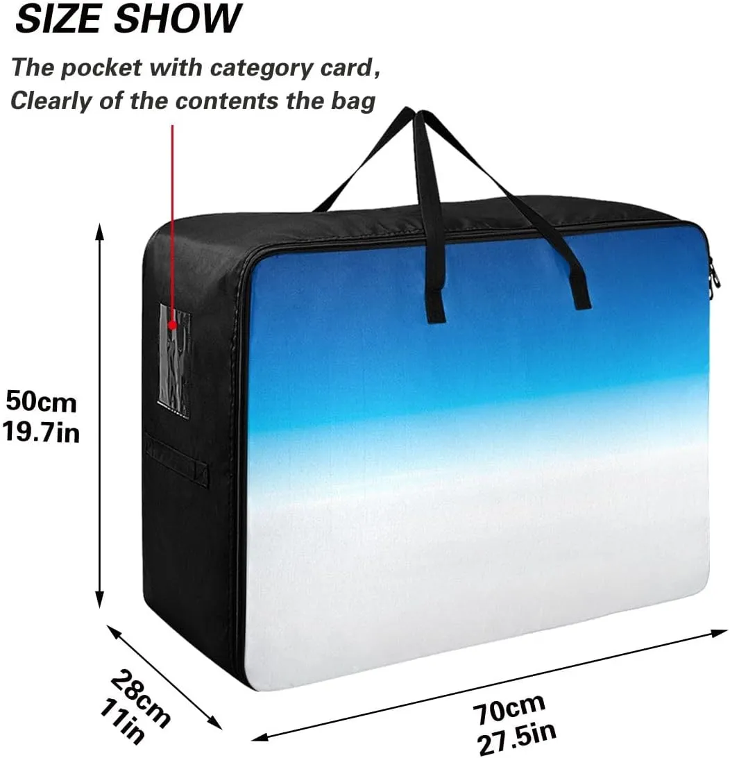 Gradient Blue White Storage Bags, 27.5x19.7x11 In, Garment Storage Organizer Travel Cargo Duffel Bags Zippered Storage Bag for Closet Comforter, Pillow, Quilt