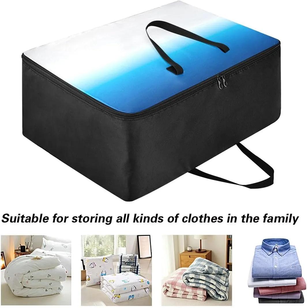 Gradient Blue White Storage Bags, 27.5x19.7x11 In, Garment Storage Organizer Travel Cargo Duffel Bags Zippered Storage Bag for Closet Comforter, Pillow, Quilt