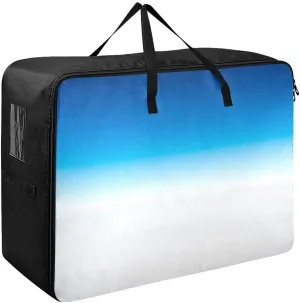 Gradient Blue White Storage Bags, 27.5x19.7x11 In, Garment Storage Organizer Travel Cargo Duffel Bags Zippered Storage Bag for Closet Comforter, Pillow, Quilt