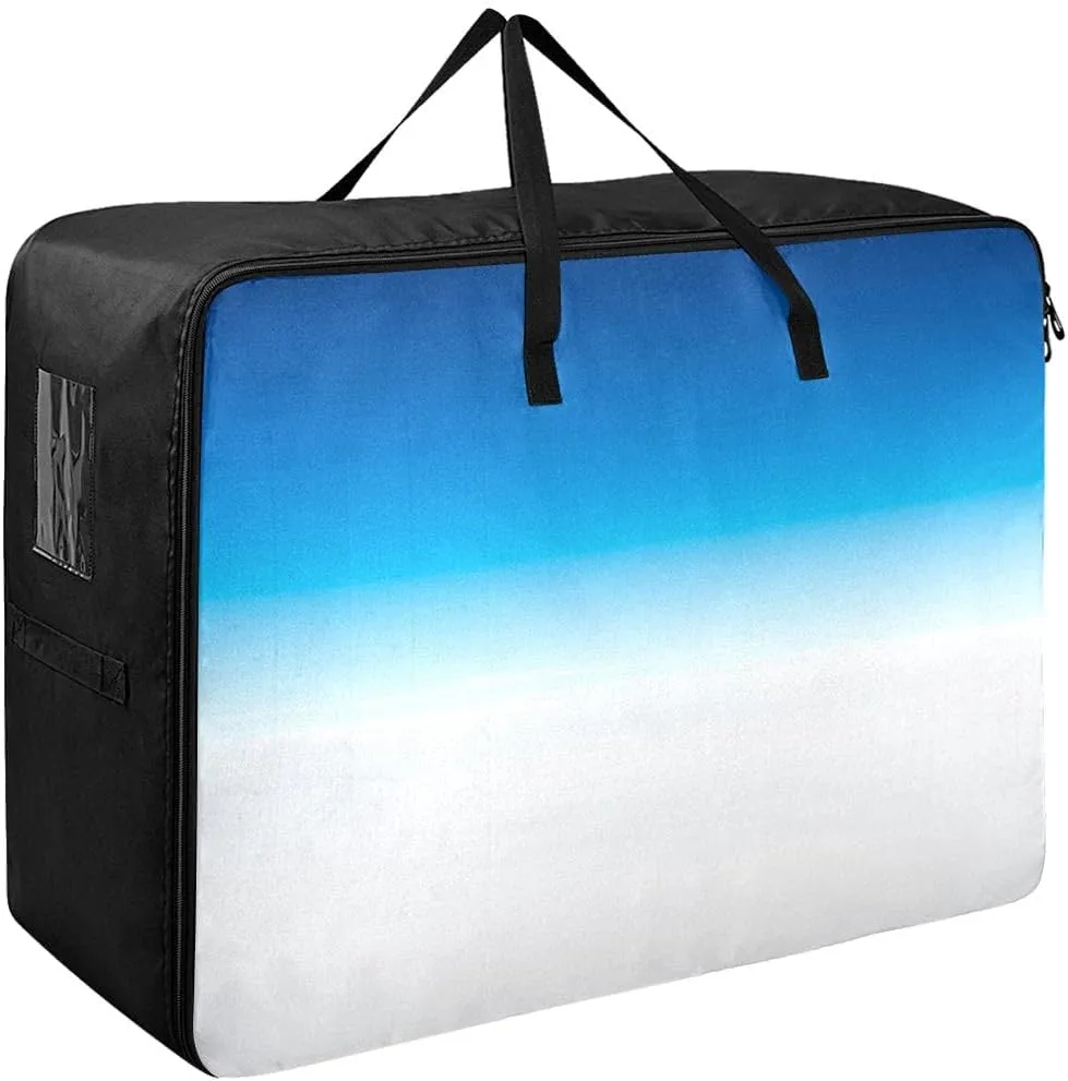 Gradient Blue White Storage Bags, 27.5x19.7x11 In, Garment Storage Organizer Travel Cargo Duffel Bags Zippered Storage Bag for Closet Comforter, Pillow, Quilt