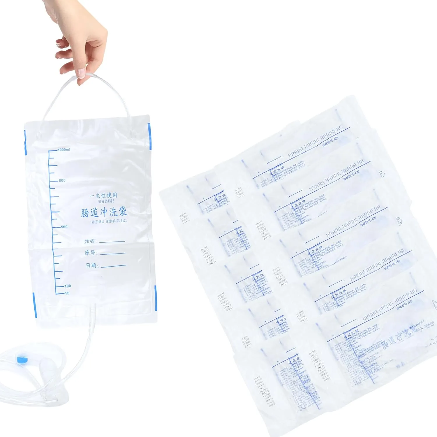 GREAAT 12PCS 1000ml Disposable Enema Bags Transparent Coffee Cleanse Detox Bags with Tube Hose for Women and Men