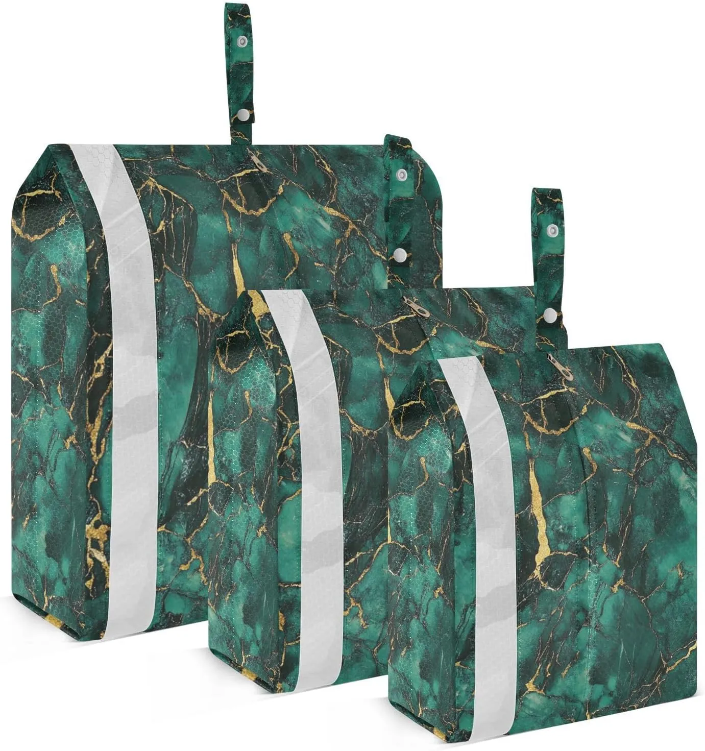 Greenish-gold marble texture3pcs Travel Packing Storage Bags Portable Closet Storage Bags Clothes Storage Bags Travel Suitcase Organizer